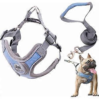Dog Harness and Leash, Adjustable Reflective Pet Vest, Padded Dog Walking Harness Vest, Soft, Comfortable, Breathable (Blue-XS)