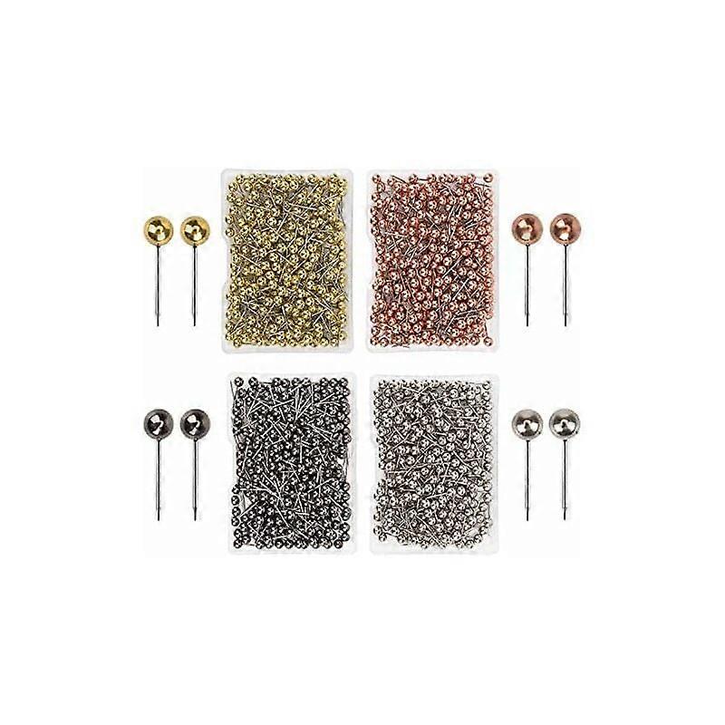 1000 Pieces Push Pins Head Map Push Pins Map Push Pin Head Pin Tacks Push Pins for Cork Board, Fabric Marking, 1/8" Round Metal Head
