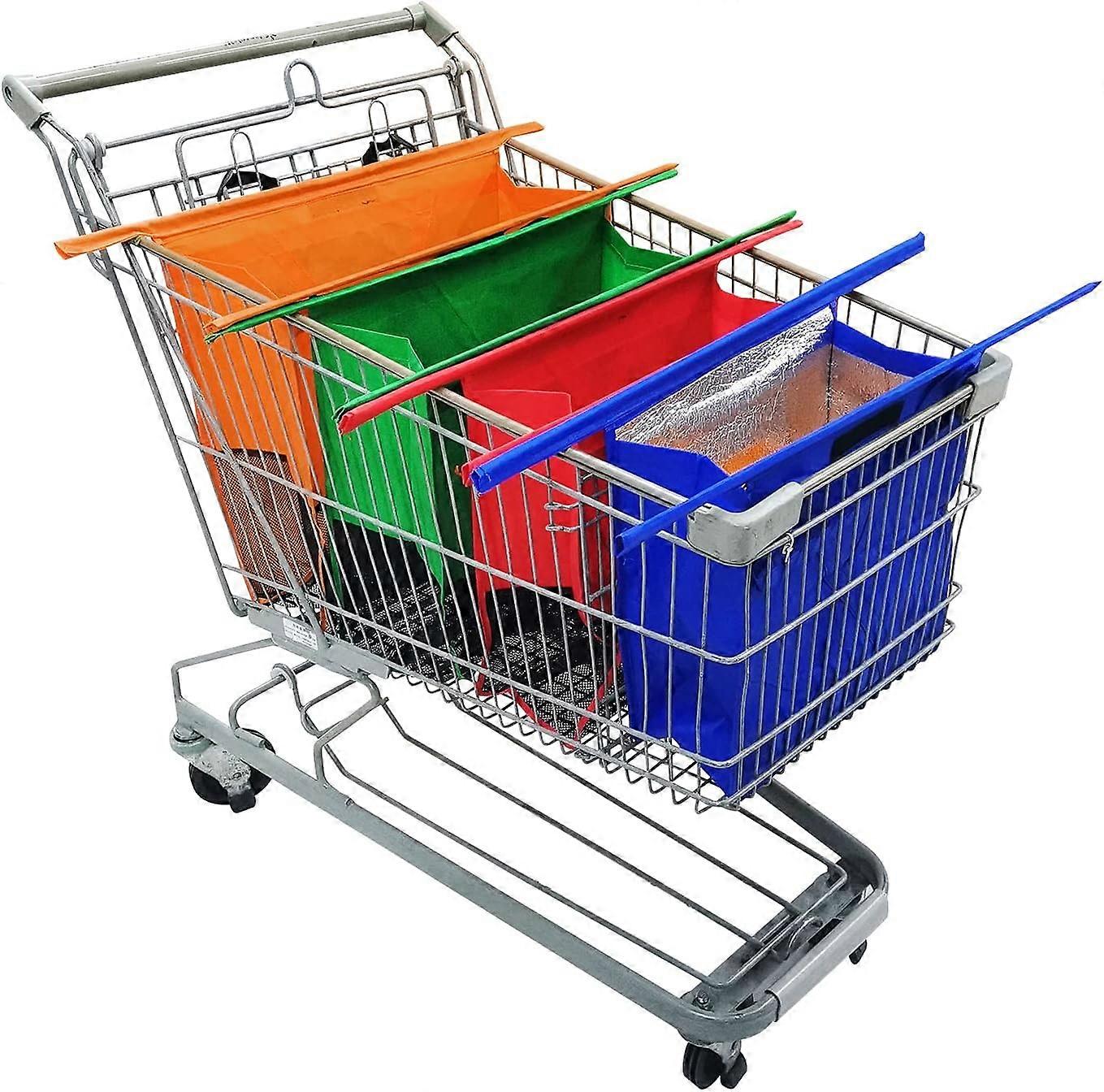 Trolley Bags for Shopping Cart-Set of 4 Shopping cart Bags for Groceries with Cooler Bag & Egg/Wine Holder.Eco-Friendly 4 Reusable Grocery Cart B