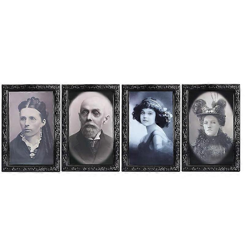 Halloween Decorations 3D Changing Face Expression Moving Portrait Picture Frames for Horror Decoration- 4 Pack