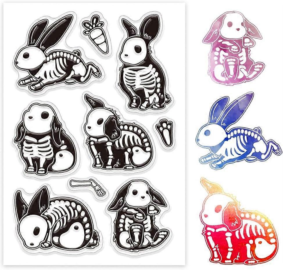 Halloween Rabbit Clear Silicone Stamps for DIY Card Making Rabbit Skeleton Silicone Transparent Seal Decorative Clear Stamps for Scrapbooking and Phot