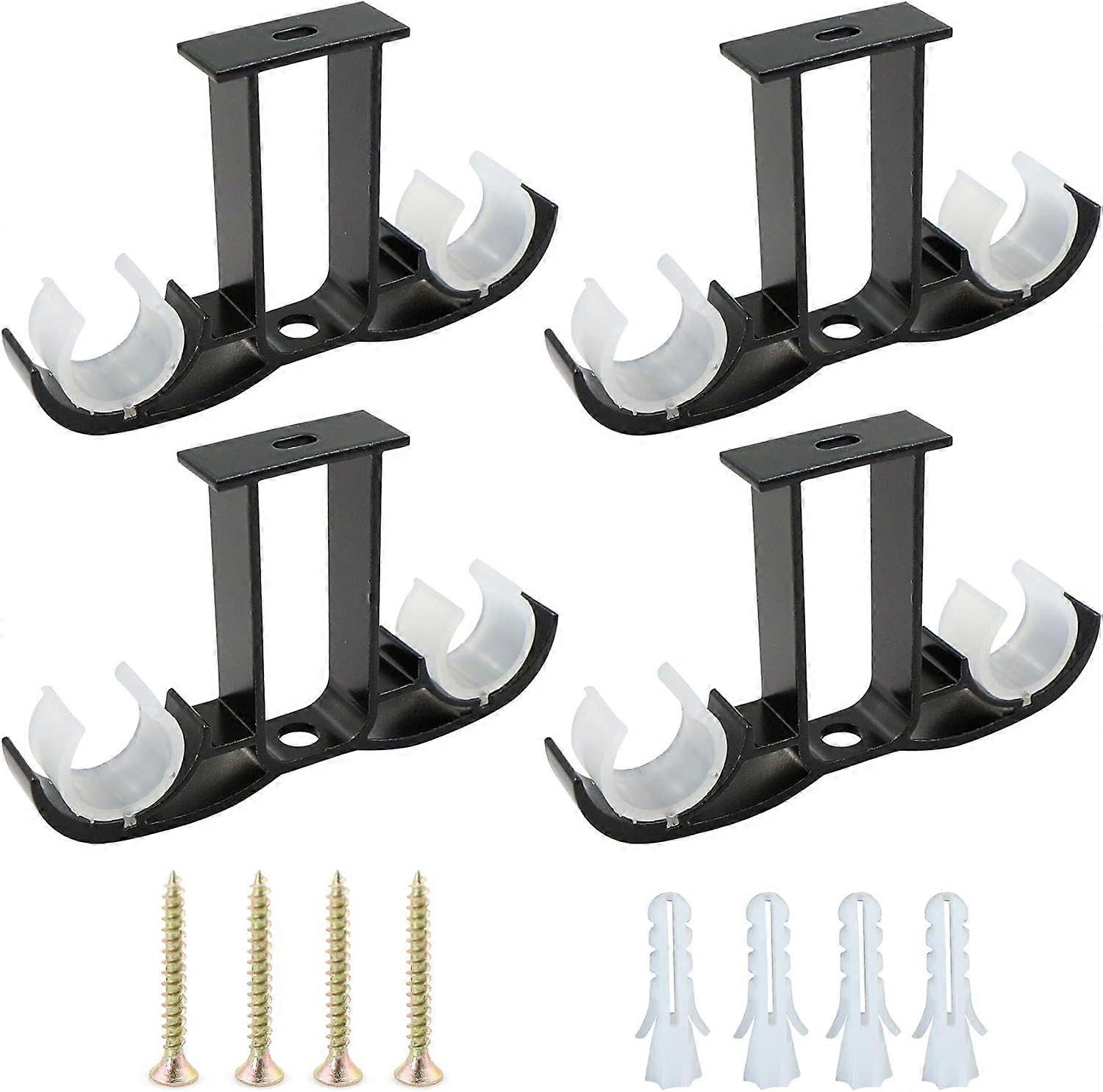 Set of 4 Adjustable Curtain Rod Brackets for Curtain Rod - 14 x 8.2cm - Wall Hooks with Screws