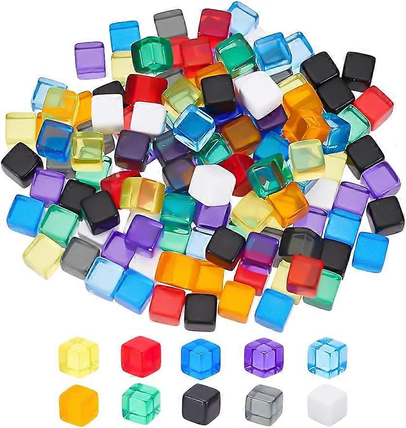140Pcs 7.5mm Blank Dice Acrylic Dice Cubes Assorted Color No Hole Beads with Storage Box