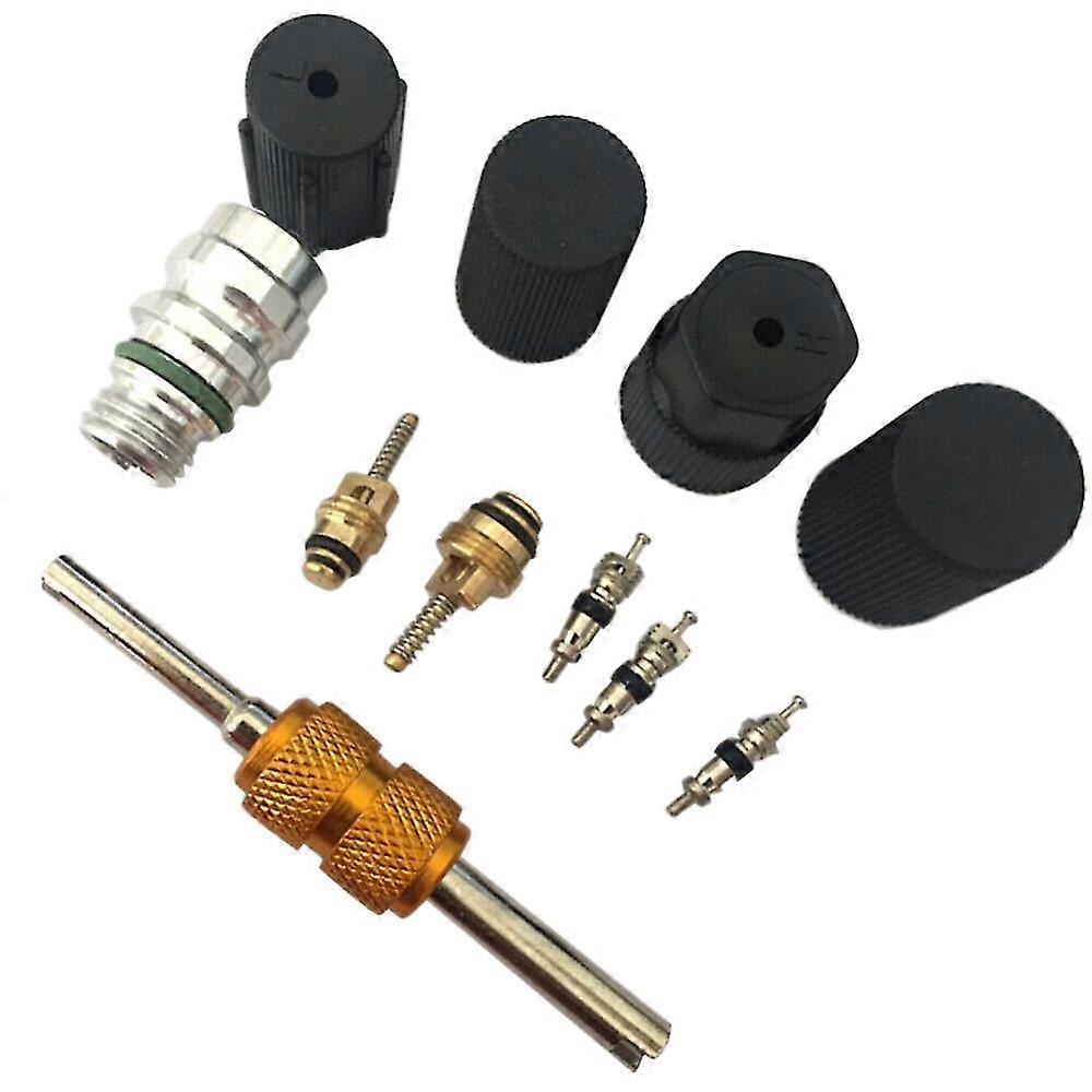 11PCS Universal AC R134A Service Port Valve Dust Cap Air Conditioning Valve Core Remover Installer Tool Kit-In Stock