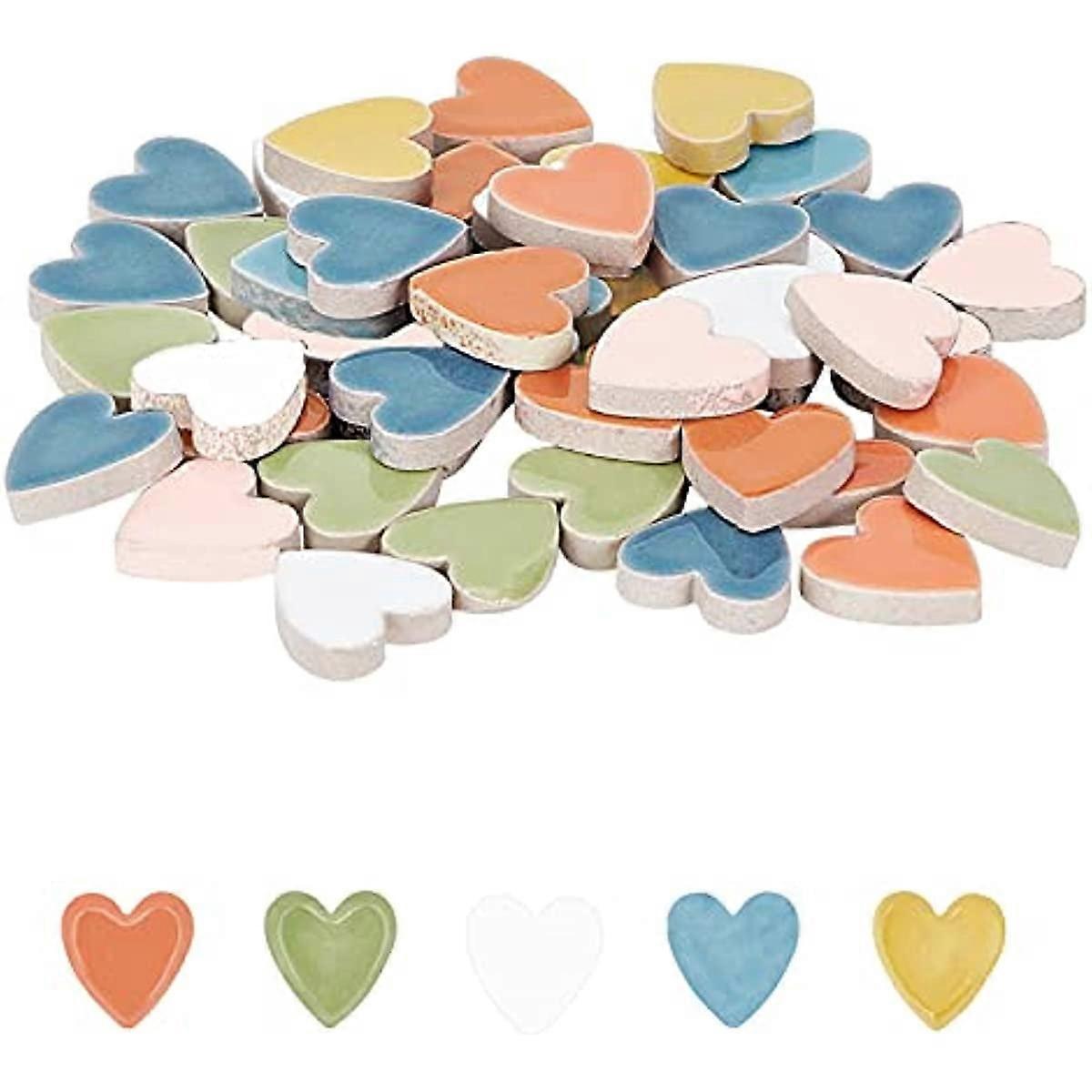9色ハートセラミックモザイク作品モザイクDIYクラフトプレート額縁植木鉢手作りジュエリーのためのカラフルなステンドセラミックモザイクタイル