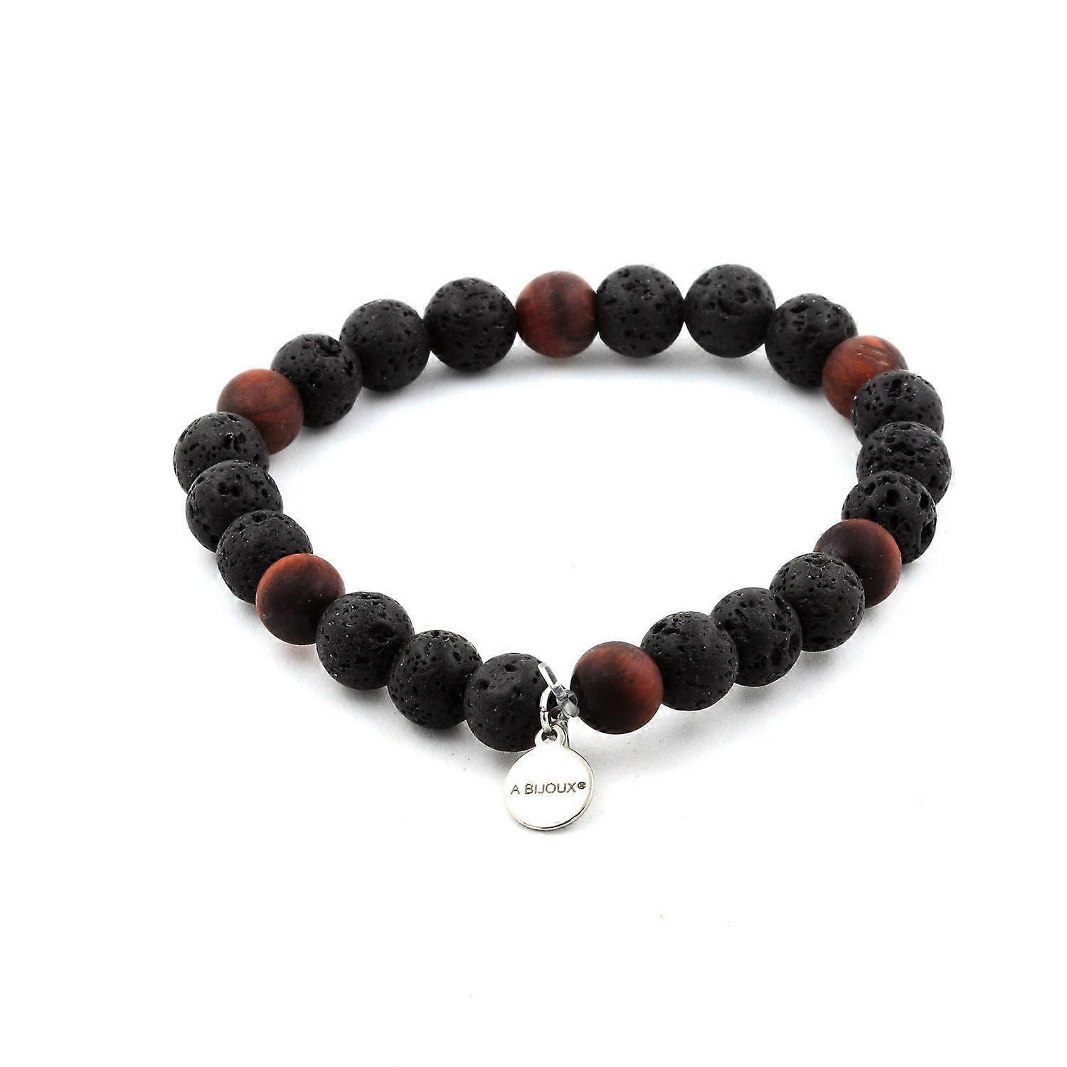 Lava Beads Bracelet + Matte Red Tiger Eye 8 mm