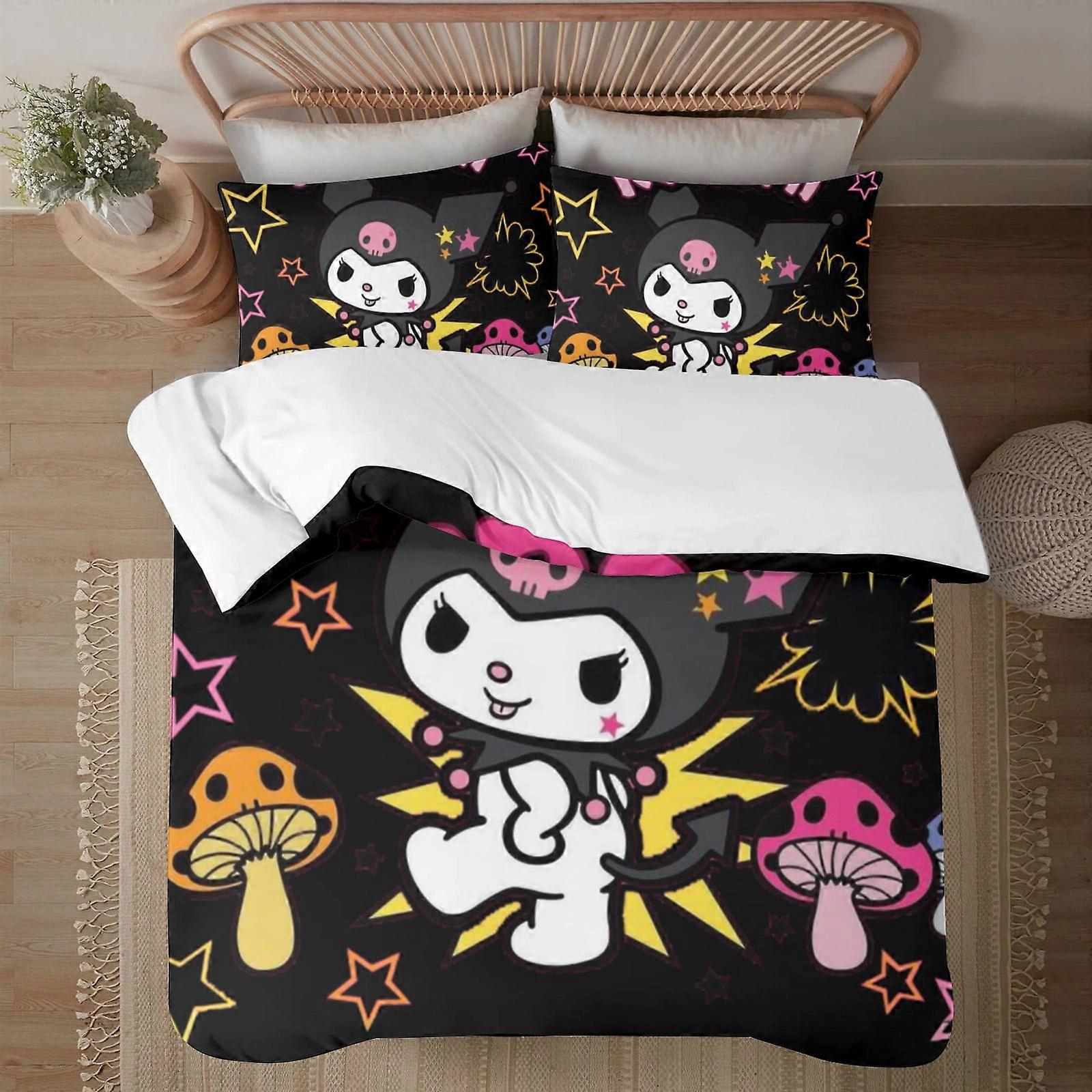v347 Kuromi Soft 3D Impresso Capa de Edredom Conjunto de Cama com Capa de Edredom Conjunto de 3 Peças Inclui 2 Fronhas e 1 Capa Lavável à Máquina ol347