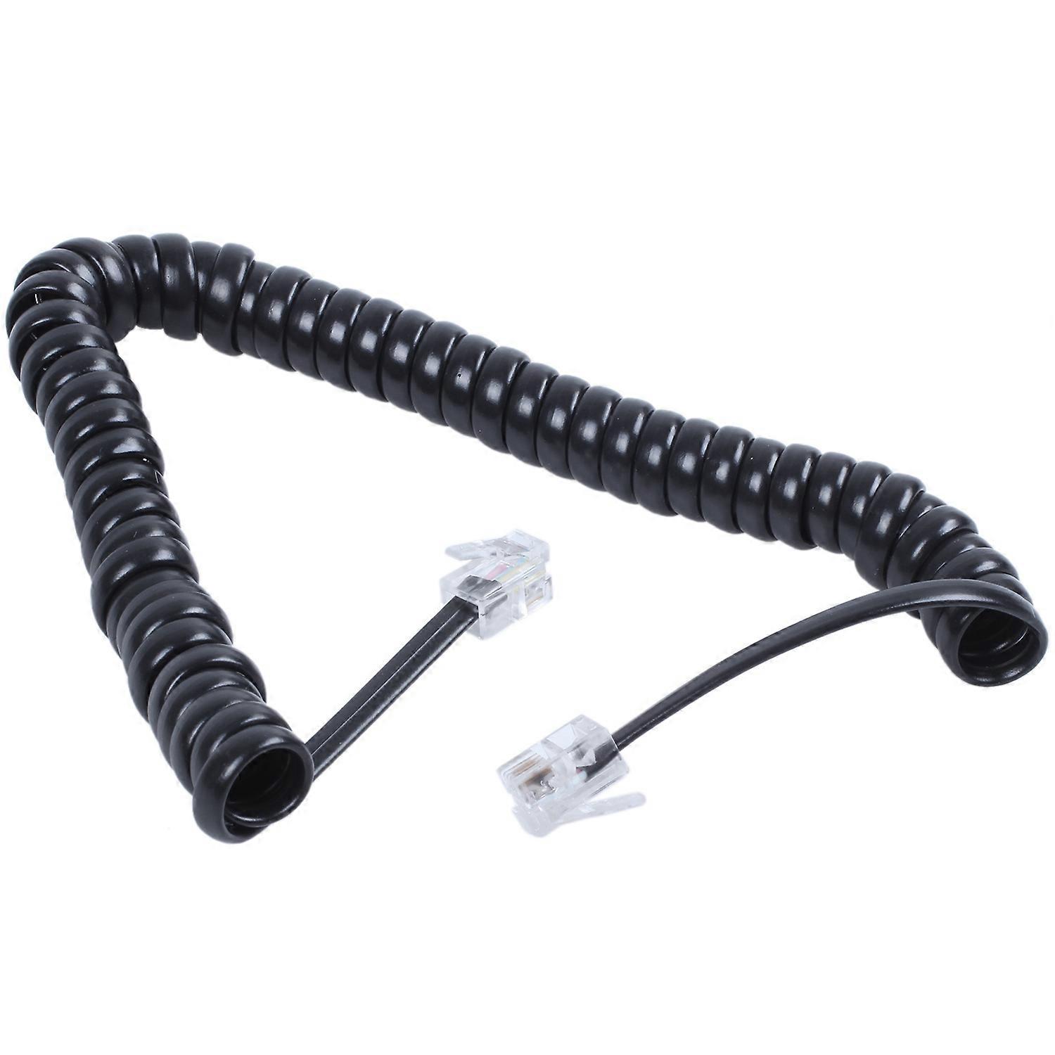 Replacement RJ9 4P4C Plug Coiled Stretchy Handsets Cable Line Black