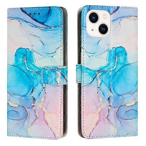 For iPhone 15 Painted Marble Pattern Leather Phone Case