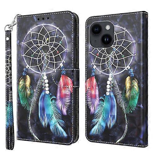 For iPhone 15 3D Painted Leather Mobile Phone Case