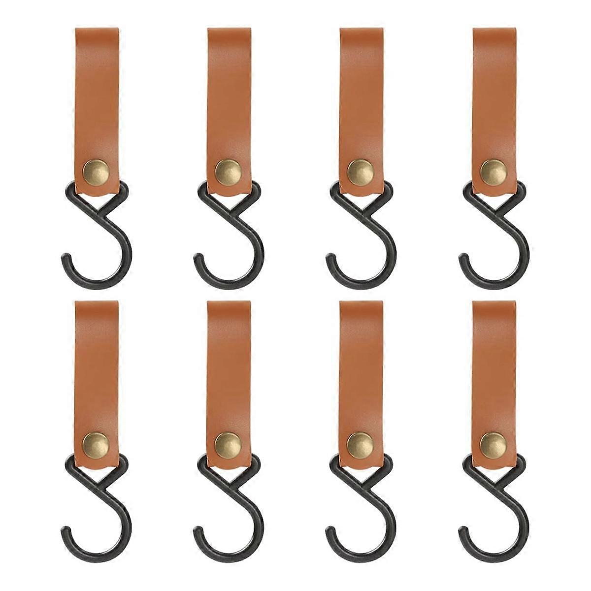 8 Pcs Leather S-Hooks Leather Hook,S-Hooks S Shaped Hooks Coat Hook for Hanging, Camping Hook Hange