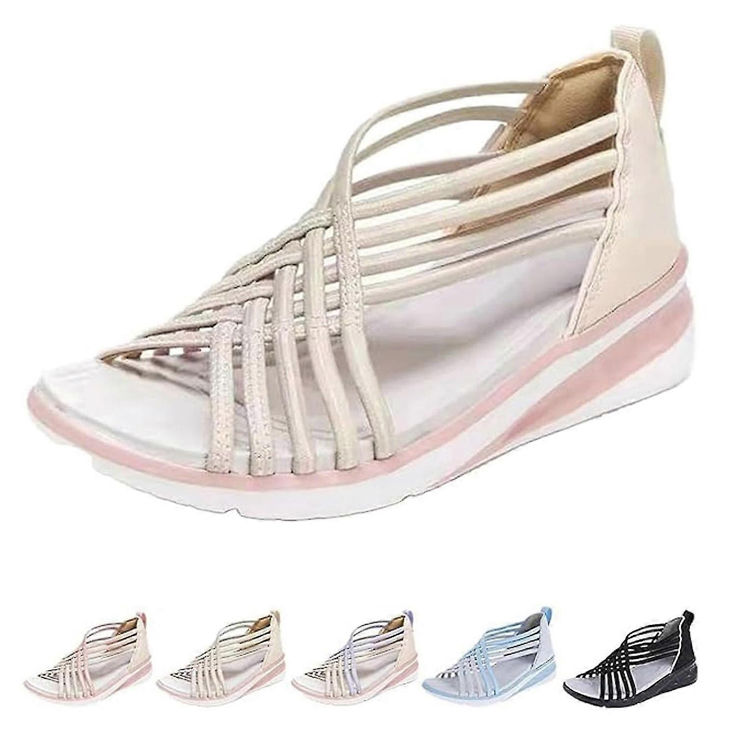 2024 Nya Kvinnor Heccie Ortopediska Sandaler Stretch Peep Toe Dämpande Sula Lätt Andningsbar Slip-