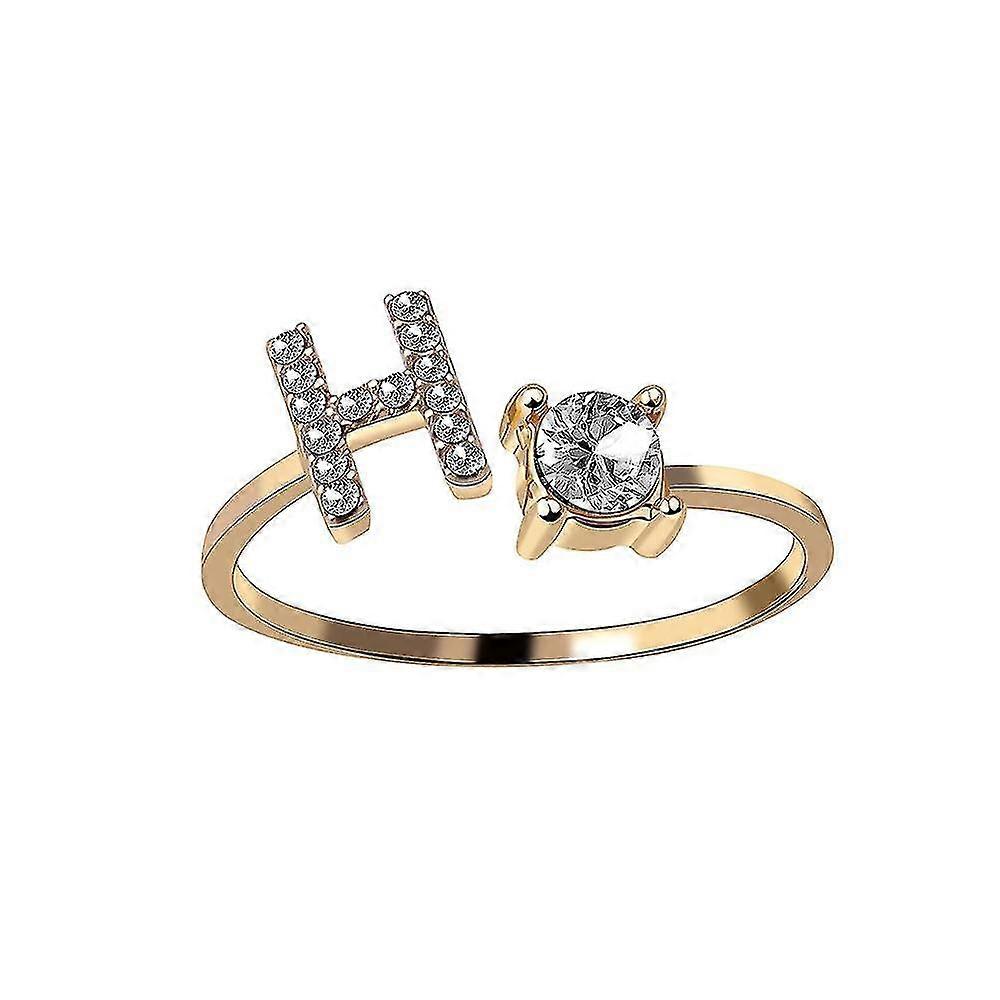 26 Letter Ring Gold Metal Adjustable Open Ring, Initial Name Letter Ring-size:h