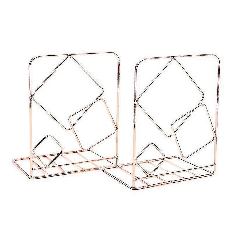 2pcs Square Metal Desktop Bookends Book Ends Support Stand Holder Shelf Bookrack Organizer Office Supplies
