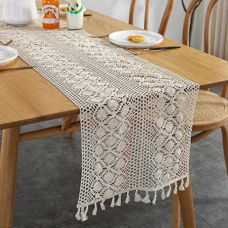 Tassel Table Runner Tablecloth Kitchen Dining Room Supply Knitted Openwork Tablecloth 30x140cm Pintail Duplex