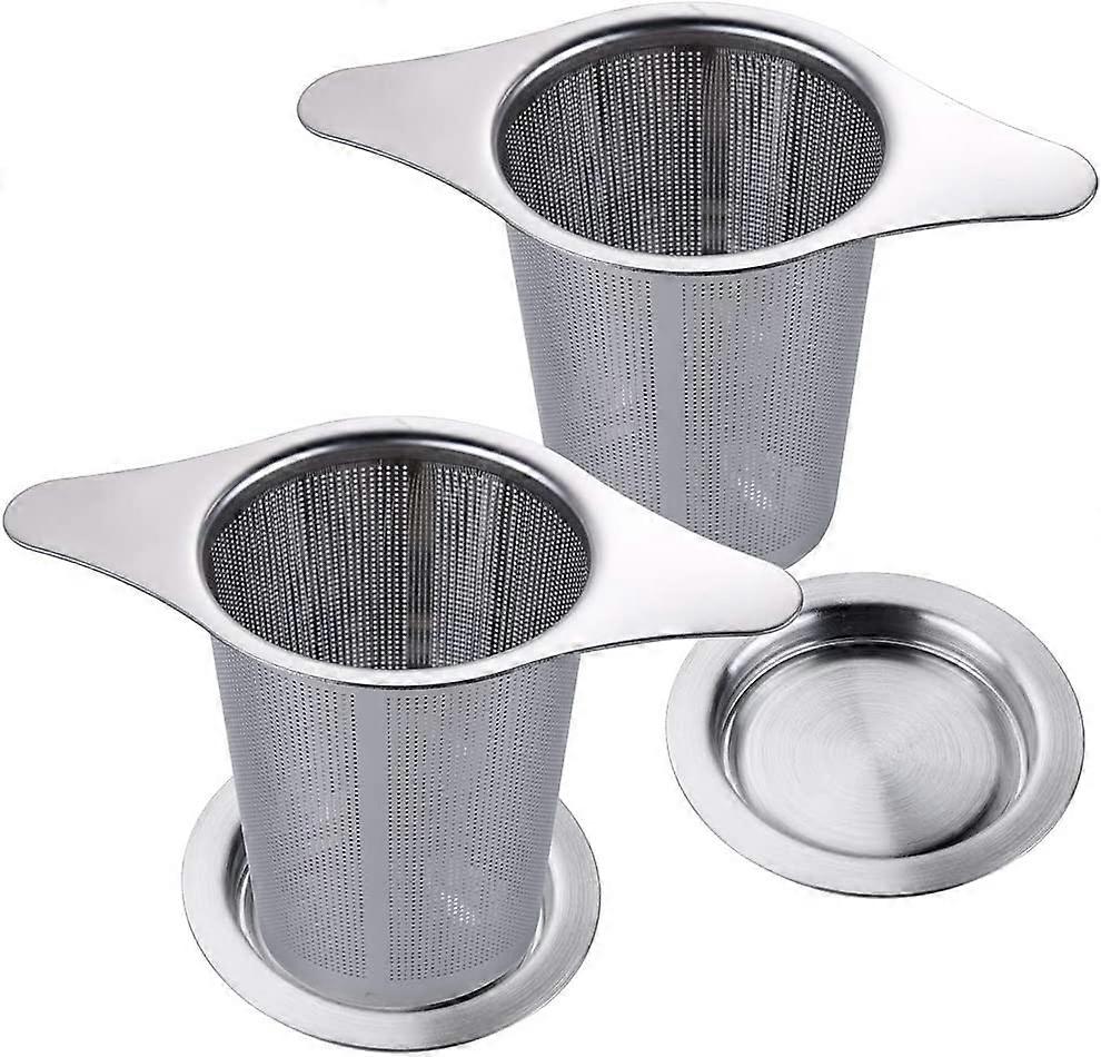 2PCS Stainless Steel Fine Hole Tea Filter Tea Infuser Tea Strainer with Two Tabs and Lid for Mug Cup Teapot- 6cm x 7.5cm