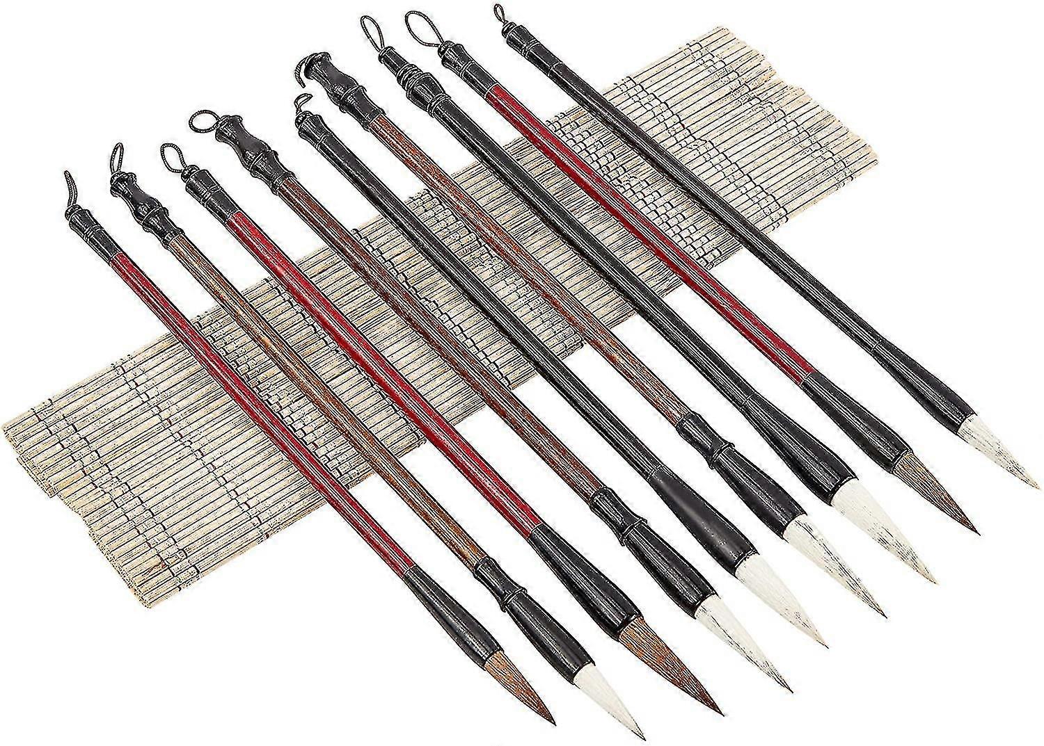 9pcs Chinese Calligraphy Brush Shanlian Hubi Writing Brush Kanji Japanese Sumi Writing Painting Drawing Brushes And Bamboo Brush Holder For Students A