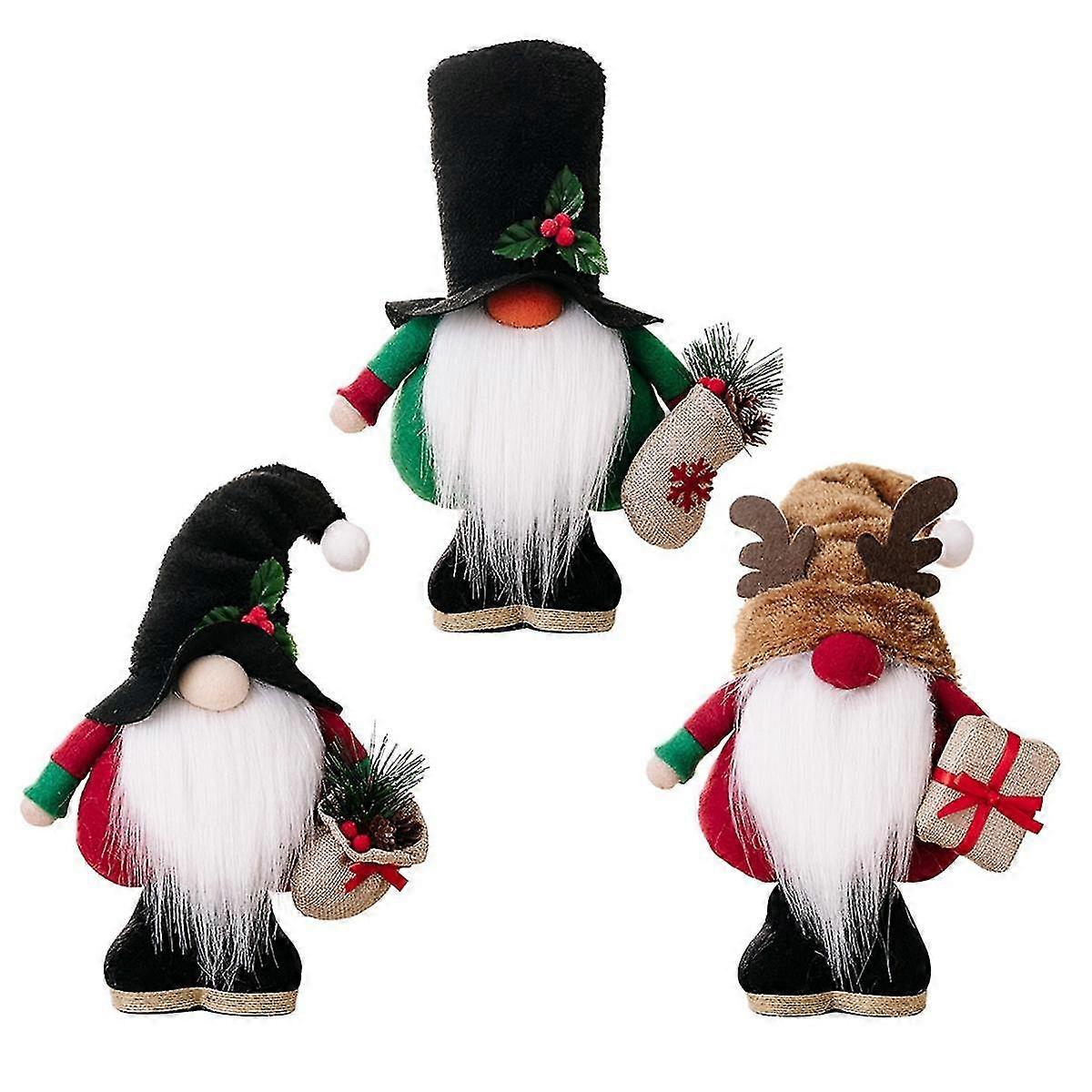 Gnome Christmas Decorations 3 Pack, Christmas Gnomes Plush Handmade Christmas Elf Santa Reindeer Ornaments