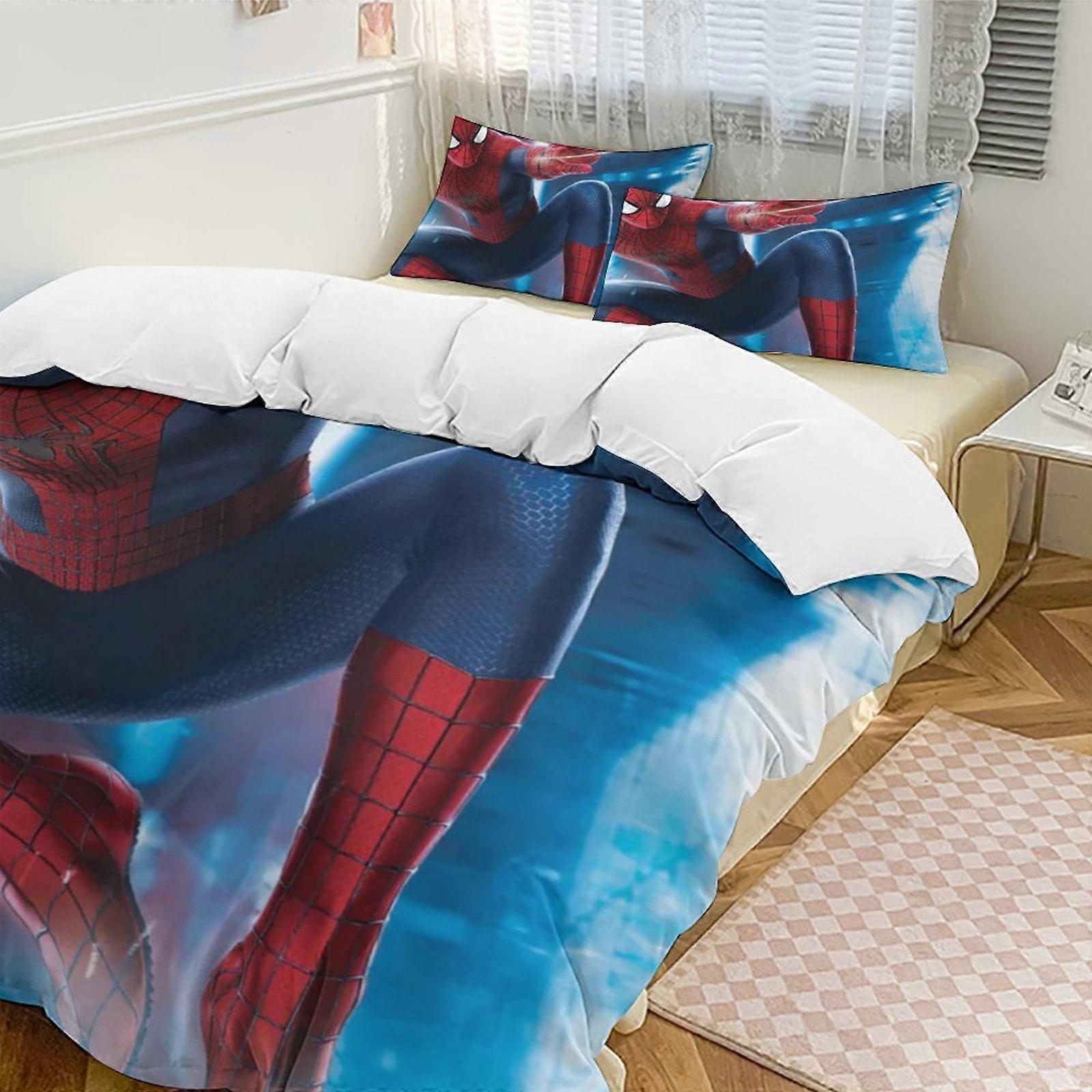 SQ34 Spider-Man 3-Piece Twin Bed Set - Includes 1 Single Quilt And 2 Pillow Cases Bedding - Fade Resistant Microfiber HZ34