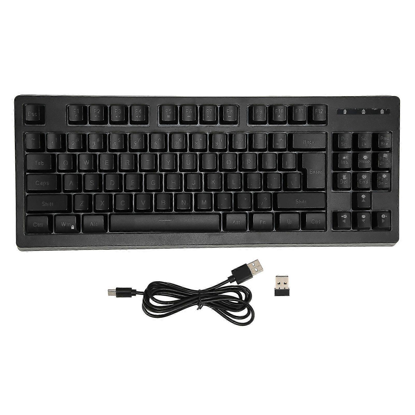 Black Wireless Keyboard 87 Keys with RGB Backlight and 1800mAh Battery for Win 78