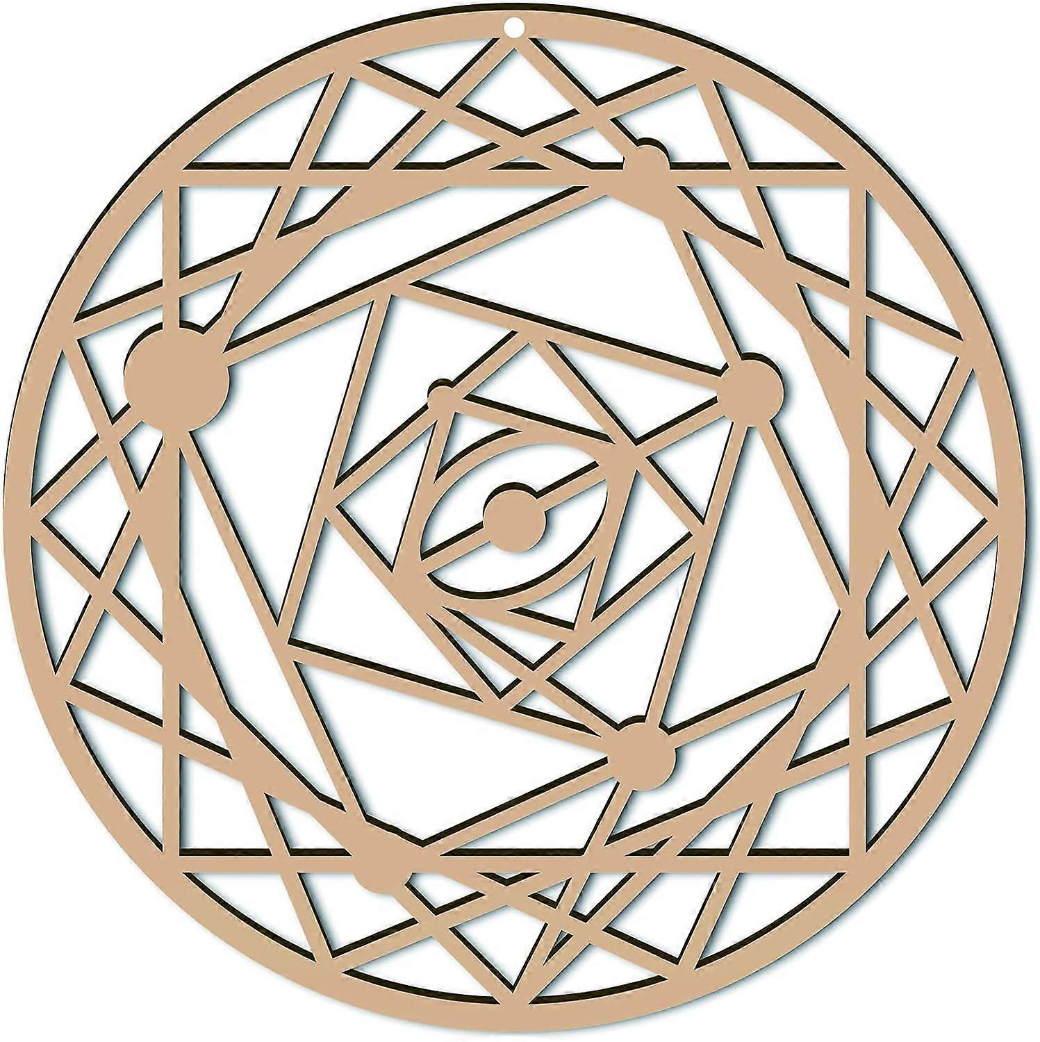10inch Wall Decor Wooden Wall Art Crystal Grid Sacred Geometry Laser Cut Wall Sculpture Hanging Decor Spiritual Symbol Round for Housewarming Home Off