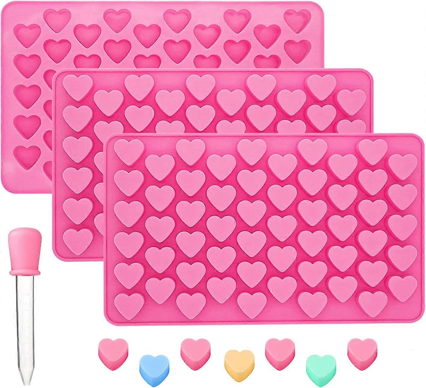Heart Shape Silicone Chocolate Molds 3 Pieces 55-Cavity Candy Gummy Molds Ice Cube Baking Accessoire for Party Cake Decoration with 1 Dropper