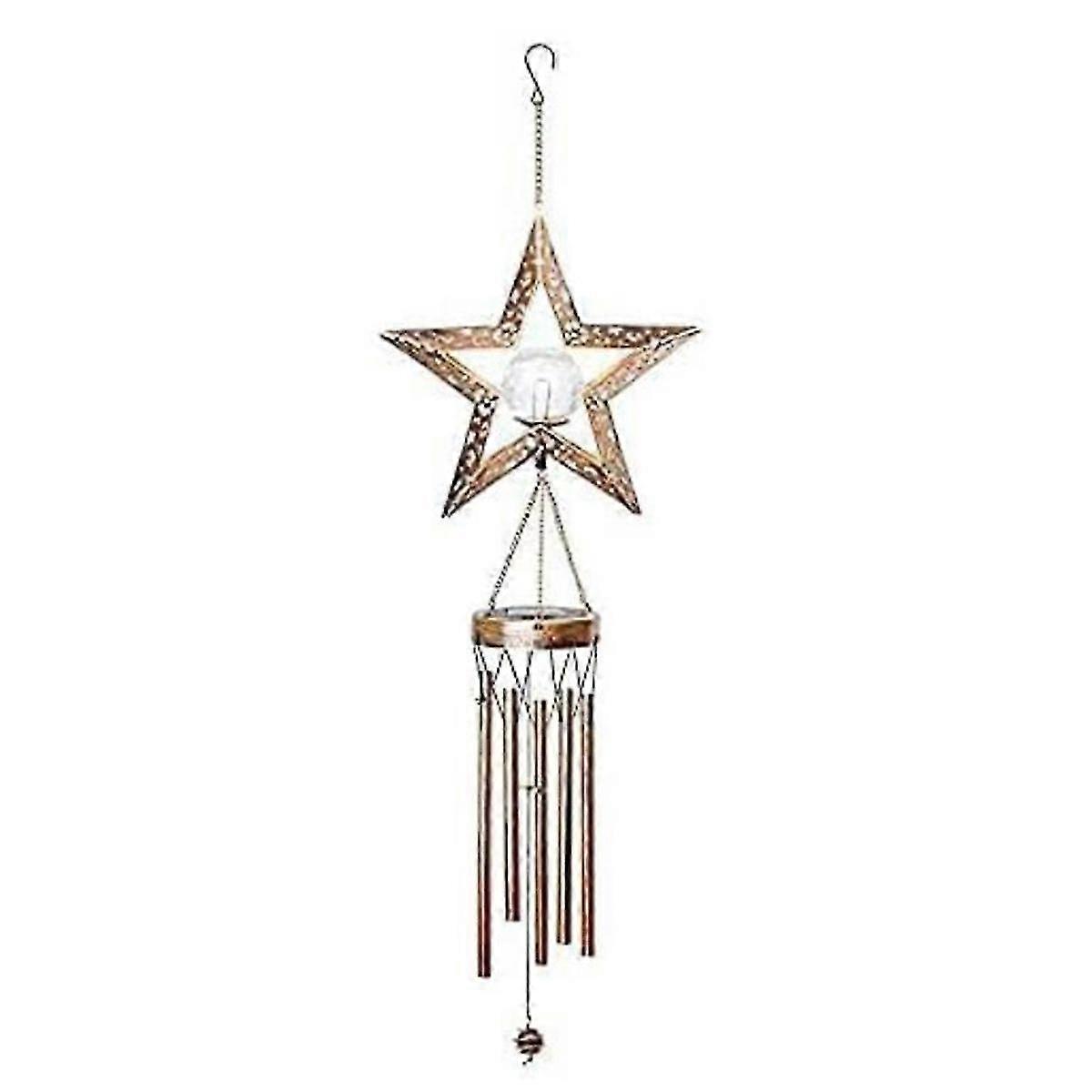 Solar Wind Chimes for Outside,Star Crackle Glass Ball Wind Chime with Warm LED Light and Waterproof