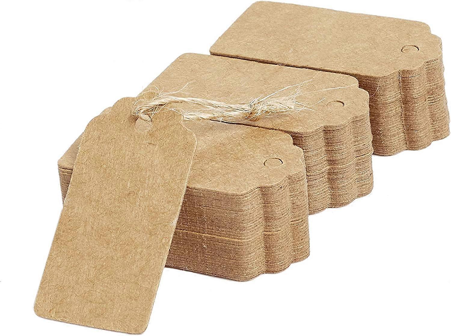 Kraft Paper Gift Tags, Brown, Scallop 4x2 cm, 100 Pack with String