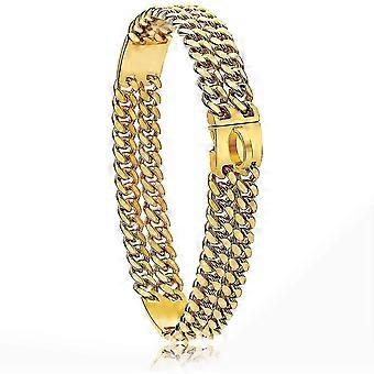 18k Gold Plated Charm 24mm Wide Heavy Duty Strong Cuban Chain Link Dog Collar With Steel Buckle