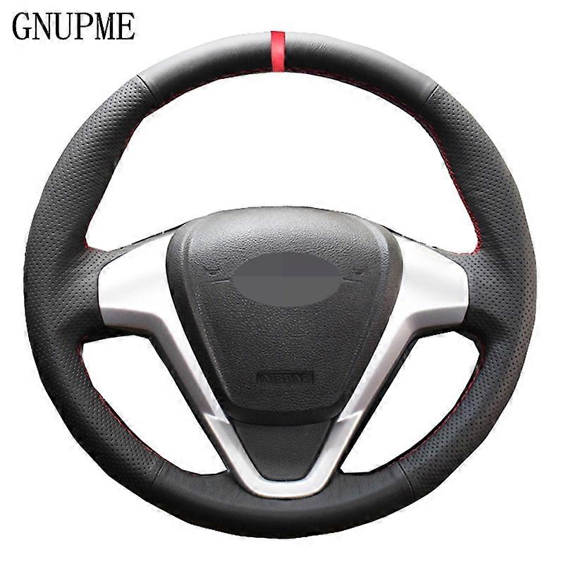 DIY Hand-Stitched Black Artificial Leather Car Steering Wheel Cover for Ford Fiesta 2008-2016 2017 Ecosport 2014- 2015 2016 2017