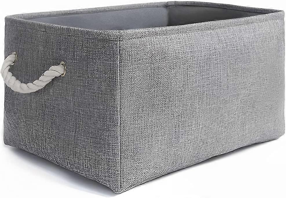 Thick Canvas Collapsible Storage Box with Rope Handles (Washable, Grey, Small)