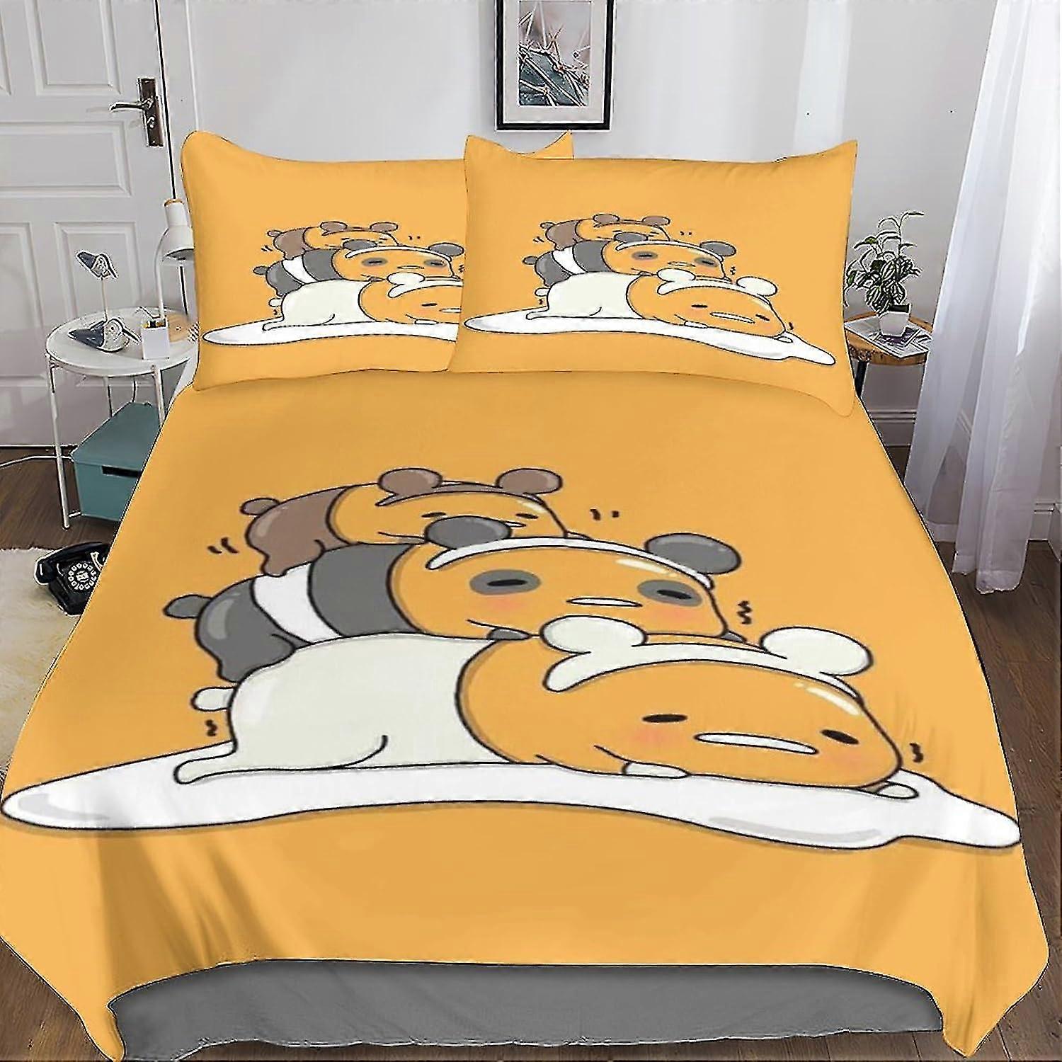 o3498 Lakan Gudetama påslakan set - 3D täcke, tecknad animation täcke sängkläder för barn pojkar och flickor 3 delar set med Zi