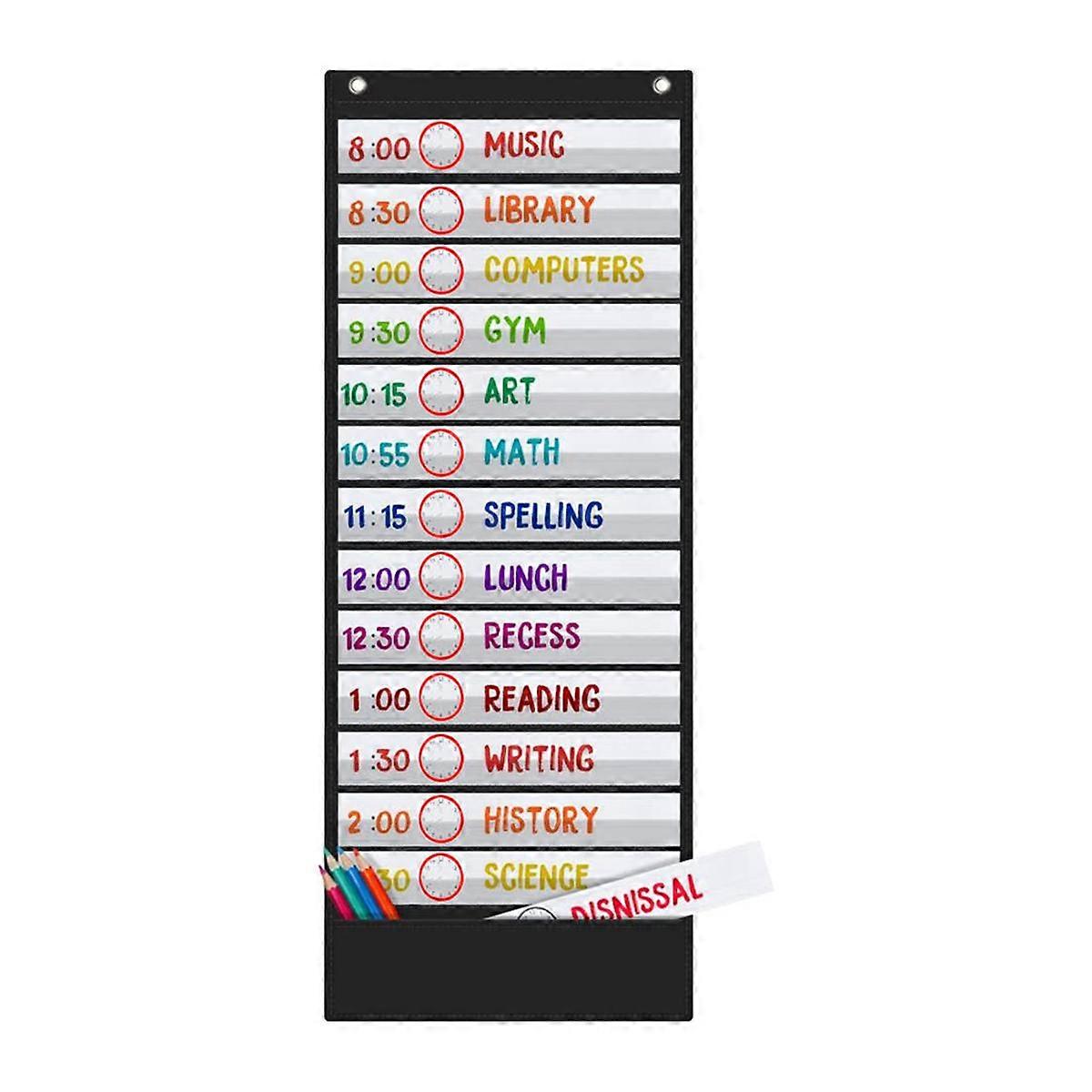 Daily Schedule Pocket Charts, 13+1 Pocket, 18 Sided Reusable for Classroom, Classroom Pocket Chart,