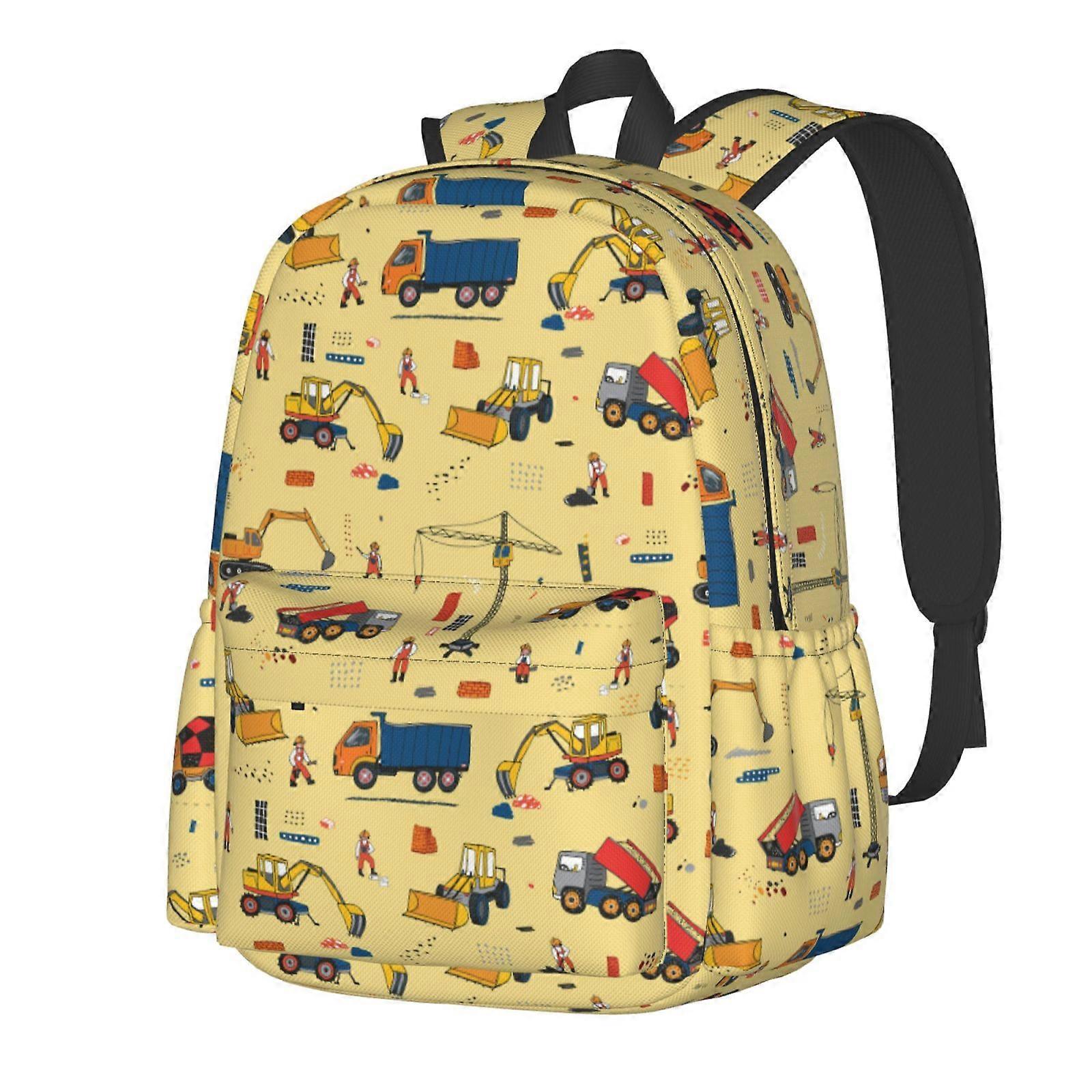 Construction Trucks Pattern Backpack,Large Capacity Travel Backpack,Laptop Backpack,Water Resistant Backpack For Women Men