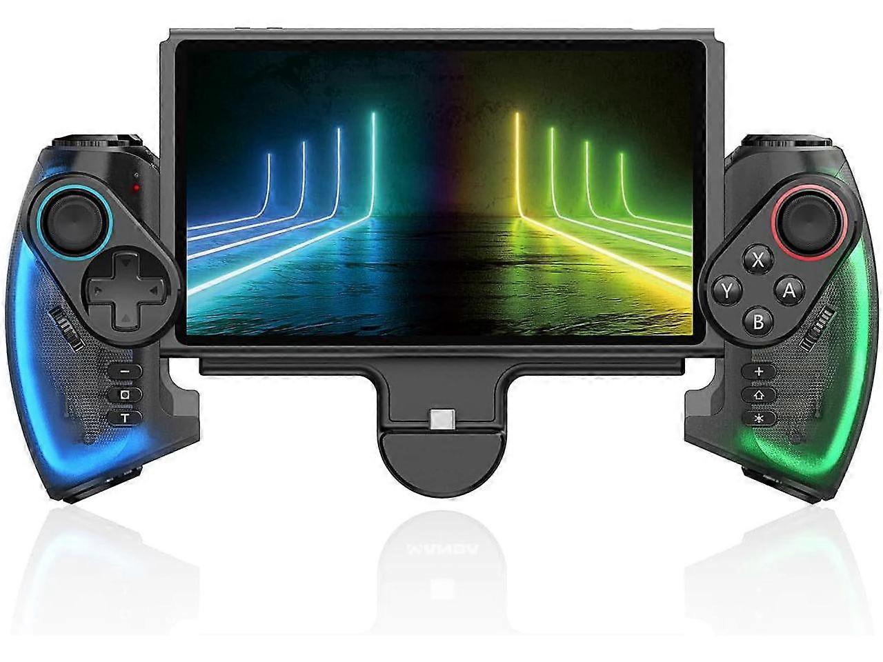 LED Switch Joycon Support Telescopic Adjustment, Enhanced Switch/Switch OLED Joycon Controller for Handheld Mode, Switch Controller with Colors LED, A