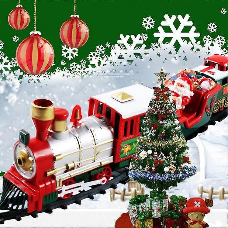 Electric Christmas Train - Sound and Light - Christmas Decoration Train with Animated Wagon and Santa Claus Tree Rails