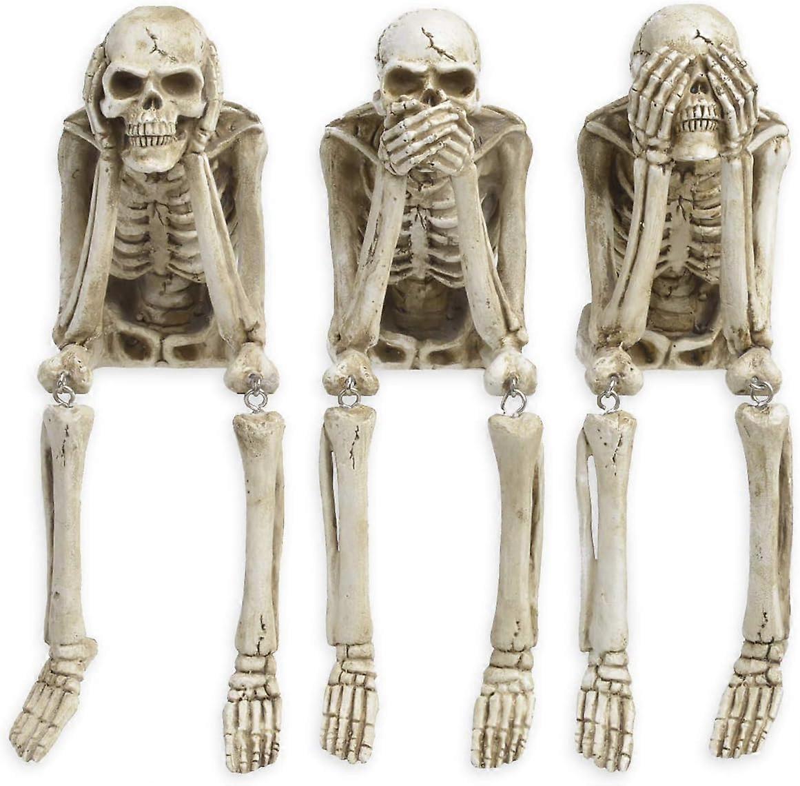 Halloween Statues No-Evil Skeleton Collectible-Figurines - Realistic Skull Decorations See Speak Hear No Evil Home Decor Set of 3