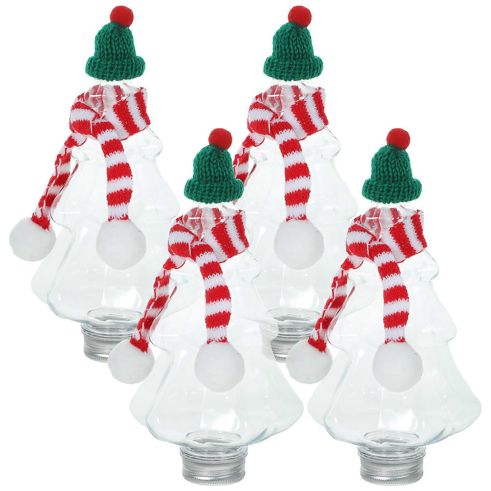 4pcs Christmas Juice Containers Beverage Bottles Xmas Candy Bottles with Scarves