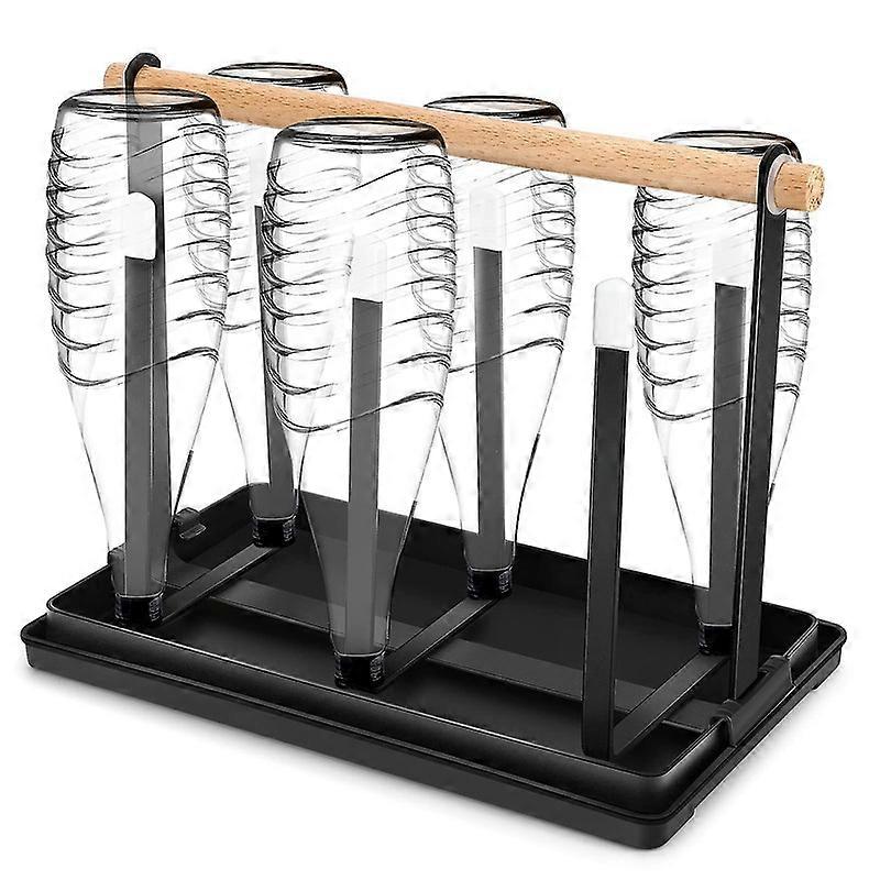 Θήκη μπουκαλιών για Sodastream, 6 Bottle Stand, Drip Rack, Bottles, Metal Draining Rack, Bottles, Cup Holder With Drip Tray For Bottles And Cups (μαύρο)