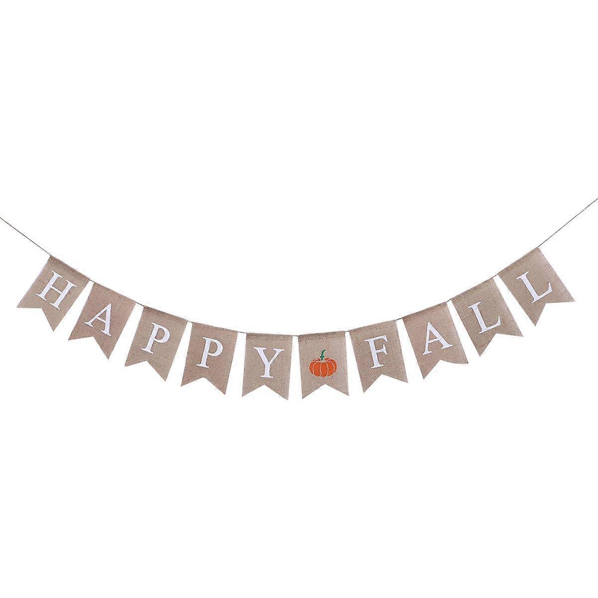 Garland Decor Thanksgiving Day Party Banner Decked Happy Fall Letters Burlap Banner