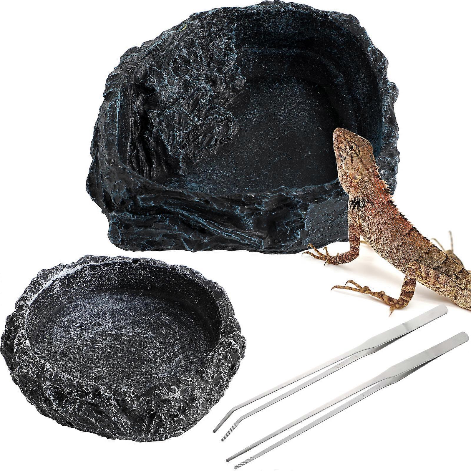 2 Stück Reptilien-Wassernäpfe Reptilien-Futter-Näpfe mit Zange für Schildkröte, Eidechse, Bartfrosch, Gecko-Schlange