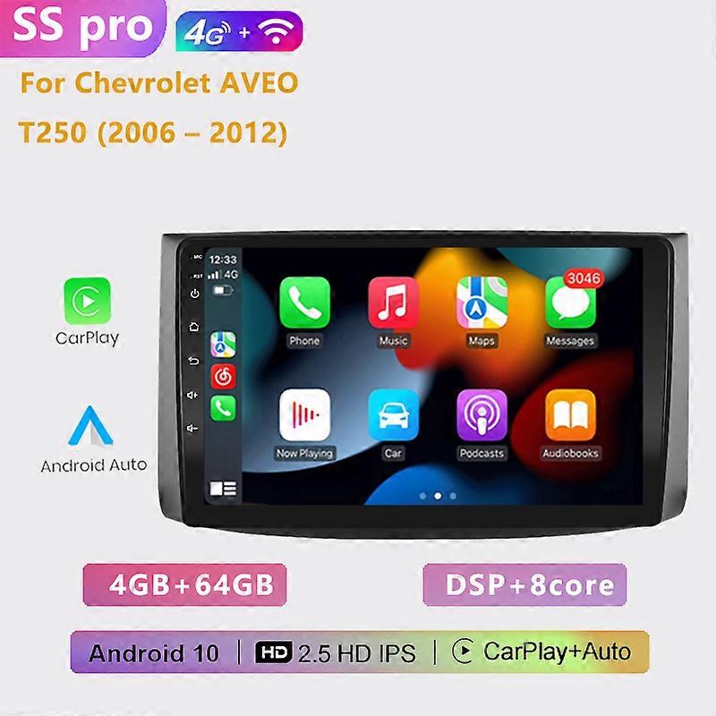 Android 10.0 auto Car Radio GPS Navigation Multimedia Player 4G+WiFi Carplay Video 2din for Chevrolet AVEO T250 2006 - 2012