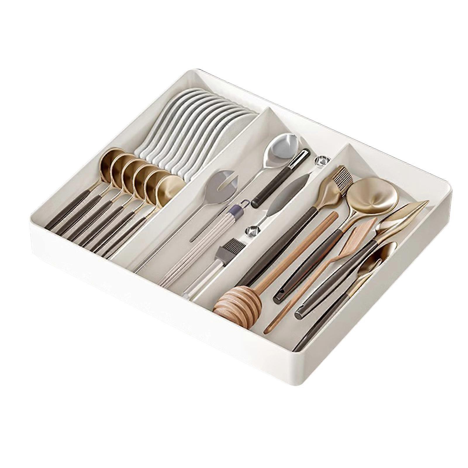 Telescopic Tableware Storage Box Classification Organization Expandable Large Capacity Multi Compartments Tableware Tray Fork Chopsticks Spoon Drawer