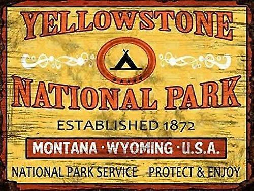 レトロなヴィンテージイエローストーン国立公園金属ブリキ看板ホームバーカフェRetaurant壁の装飾看板12x8インチ