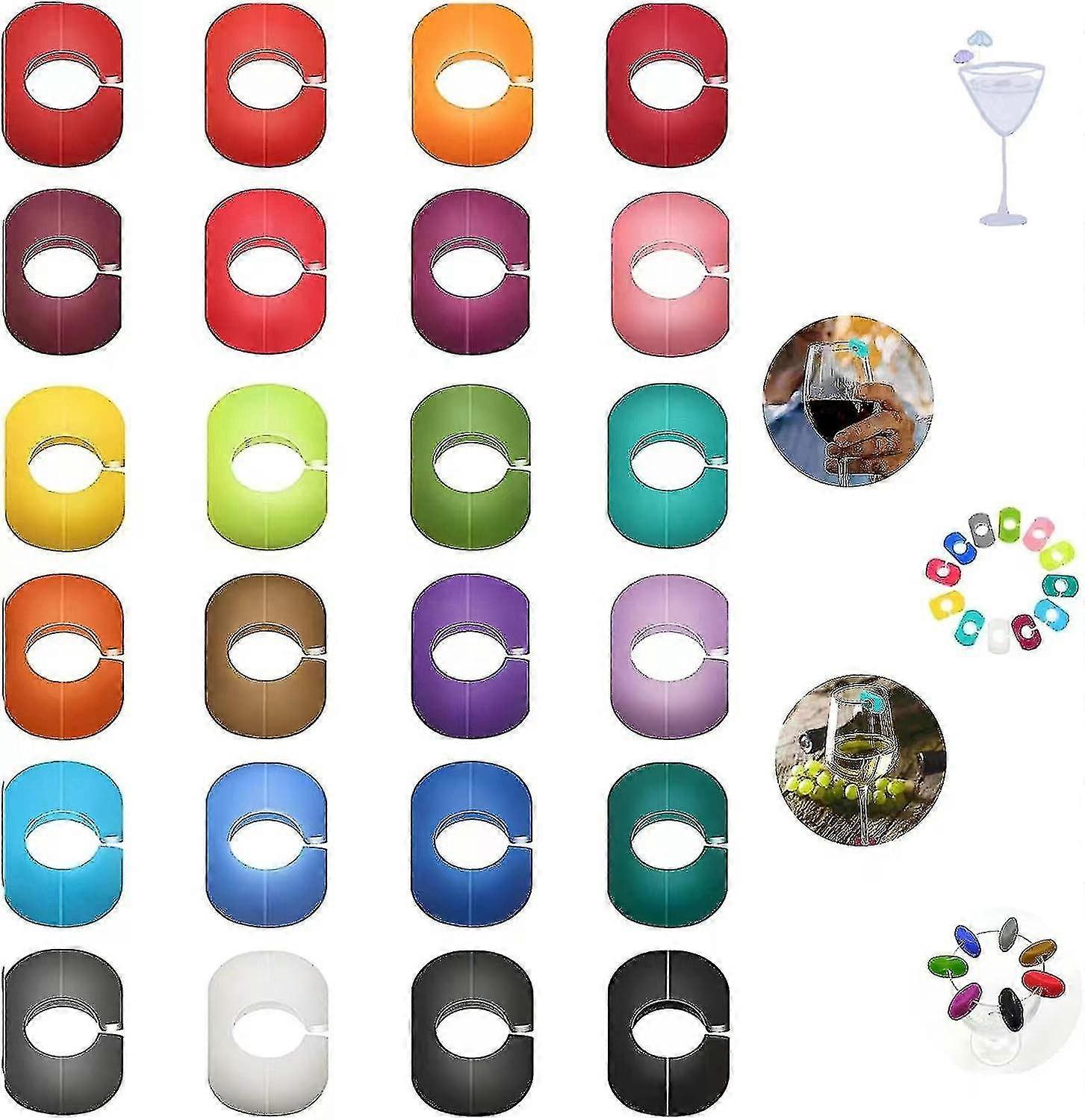 24 Stück Weinglas-Marker Silikon-Weinglas-Recognizer-Kelchmarkierer für Cocktailglas-Party-Zubehör