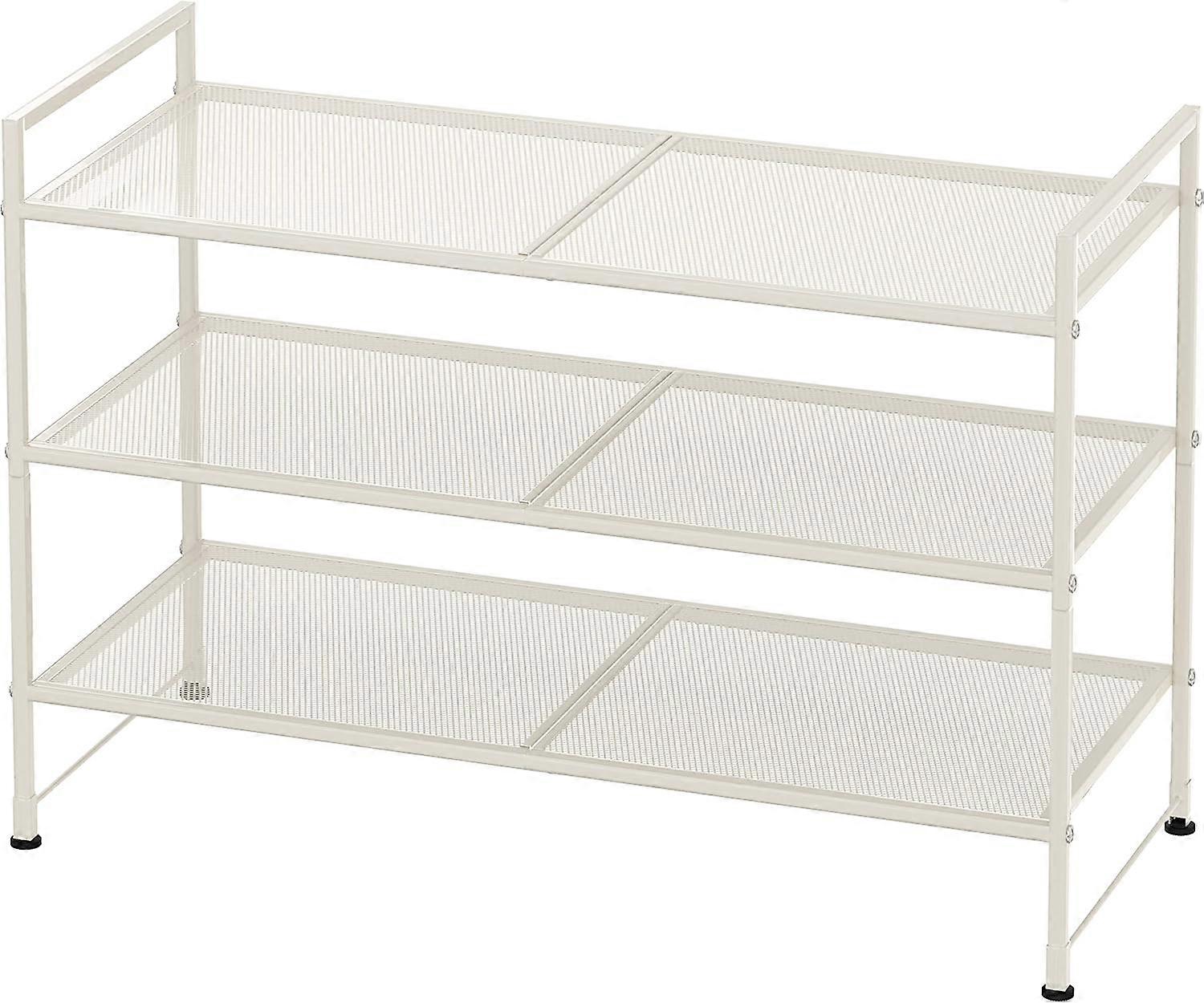 pleHouseware 3-Tier Stackable Mesh Shoe Racks with Shelves for Storage Organizer, Black White