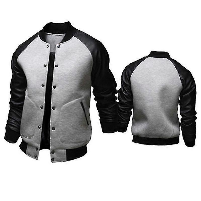 Men Baseball Varsity Letterman Jacket Pu Leather Bomber Coat