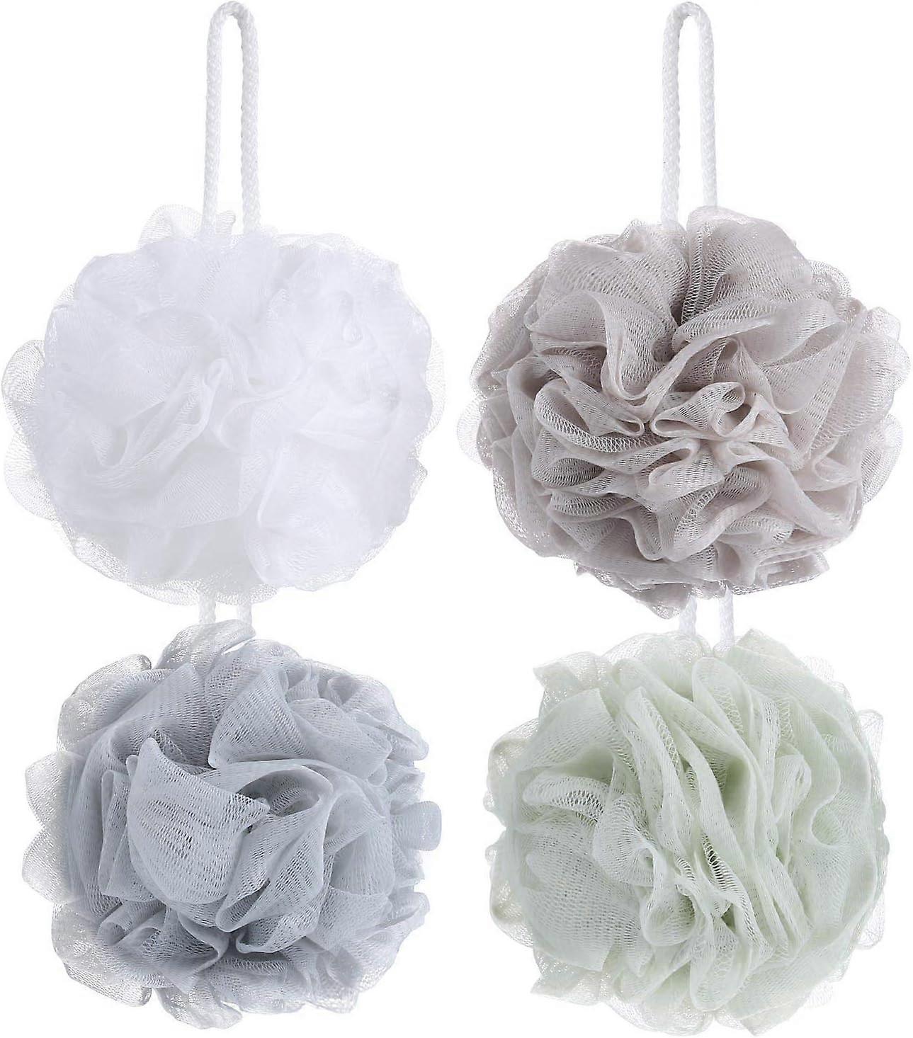 4 Pack Mesh Pouf Bath Sponge - Mesh Loofah Body Exfoliating Shower Ball Shower Sponge