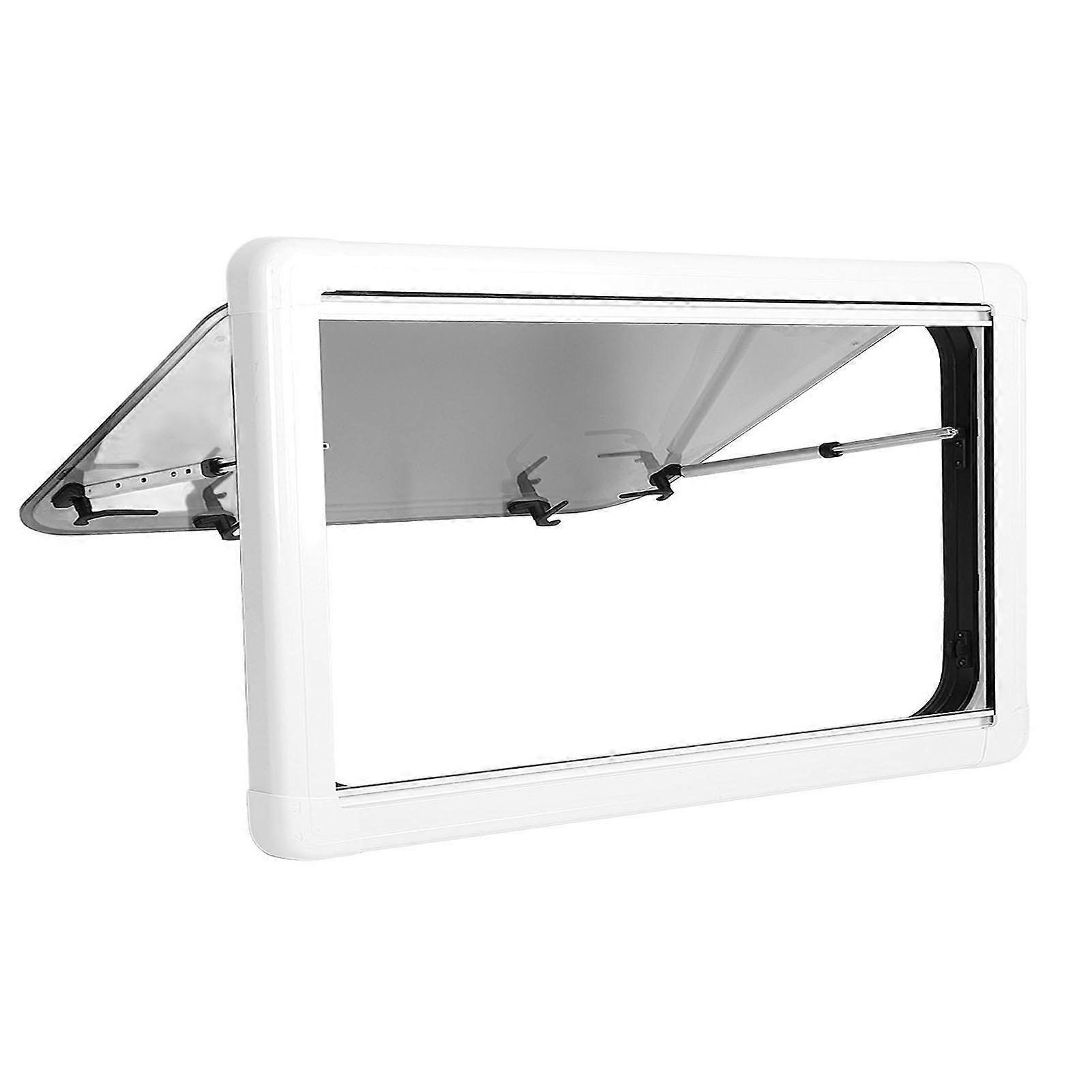 RV Push Out Window 900x450mm Double Layer Acrylic Glass 75° Opening Angle External Exit Window with Support Rod Privacy Curtain Insect Net