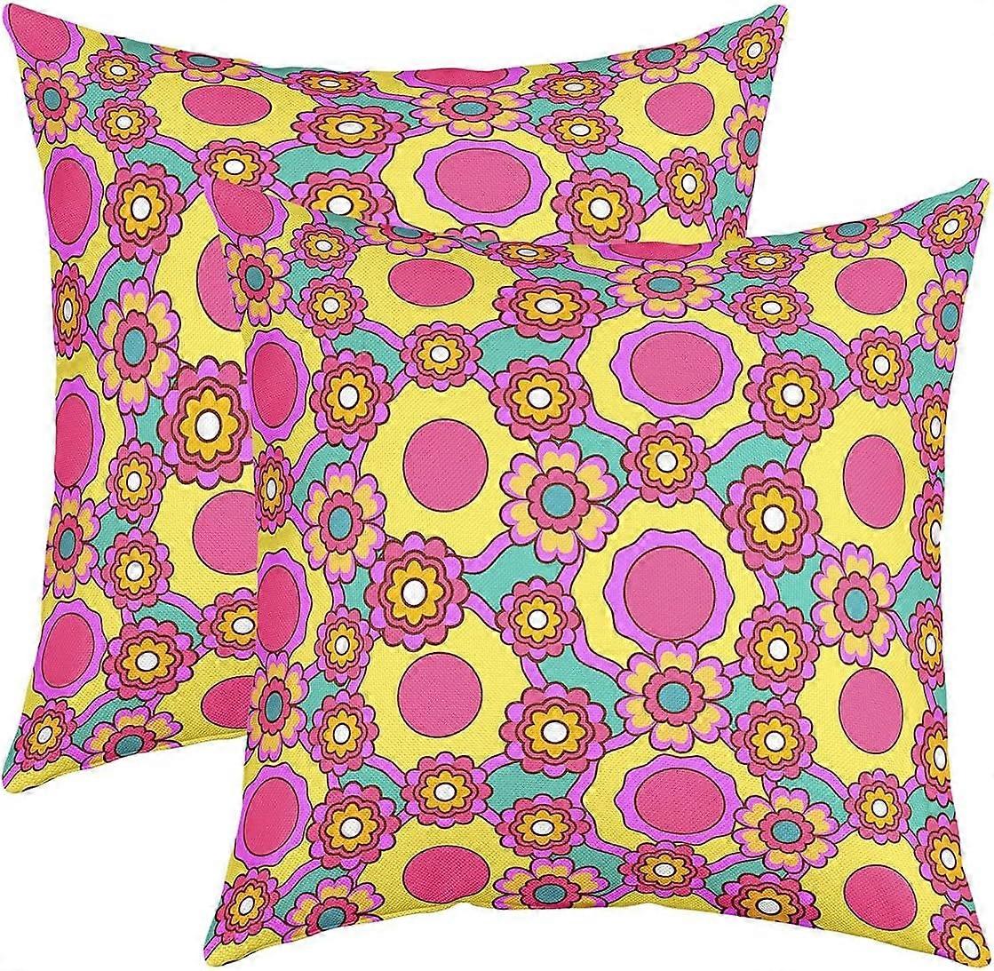 Set di 2 ragazze rosa psichedelico fiore cuscino case groovy floreale tiro cuscino copre 16x16, Hippie estetico cuscino copre geometrico astratto Vintag